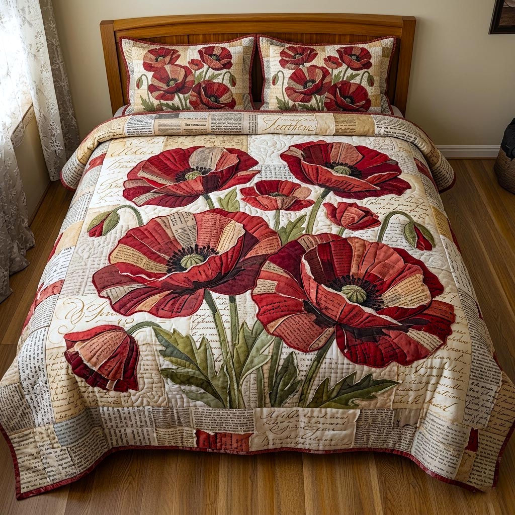 Poppy Elegance 3-Piece Quilted Bedding Set GFTOMA11381