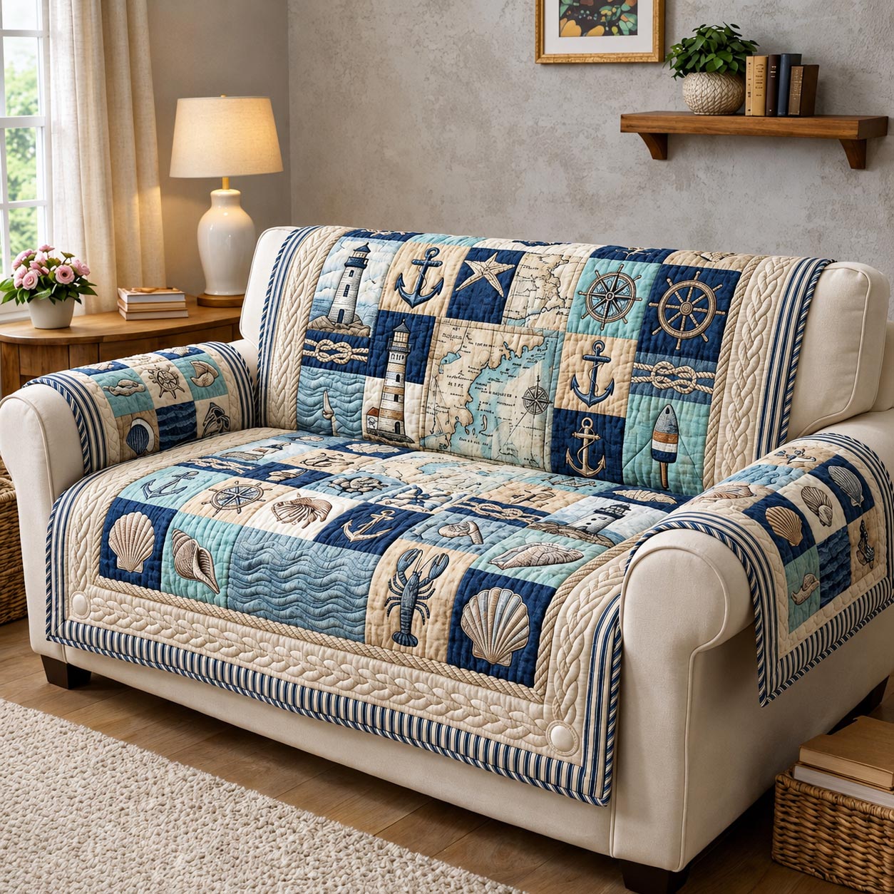 Sea Escape Quilted Sofa Cover GFTOMA11732