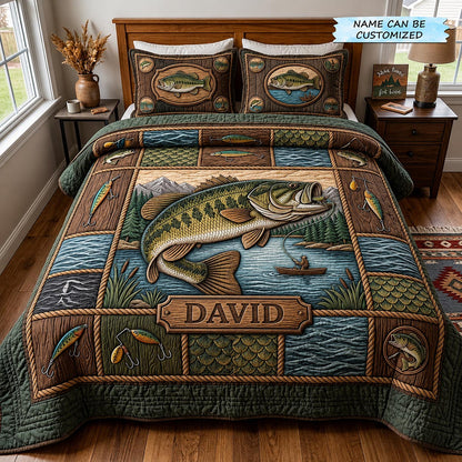 Fishing Retreat 3-Piece Quilted Bedding Set QTCUZ GFTOMA11822