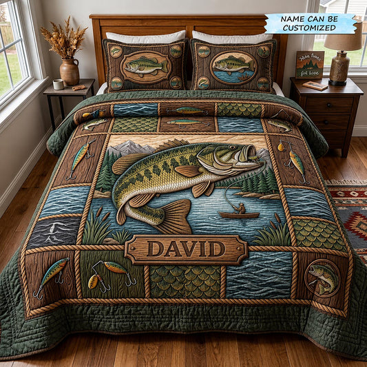 Fishing Retreat 3-Piece Quilted Bedding Set QTCUZ GFTOMA11822