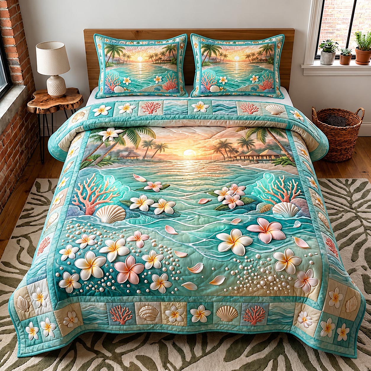Plumeria Breeze 3-Piece Quilted Bedding Set GFTOMA11891