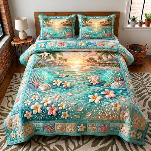 Plumeria Breeze 3-Piece Quilted Bedding Set GFTOMA11891