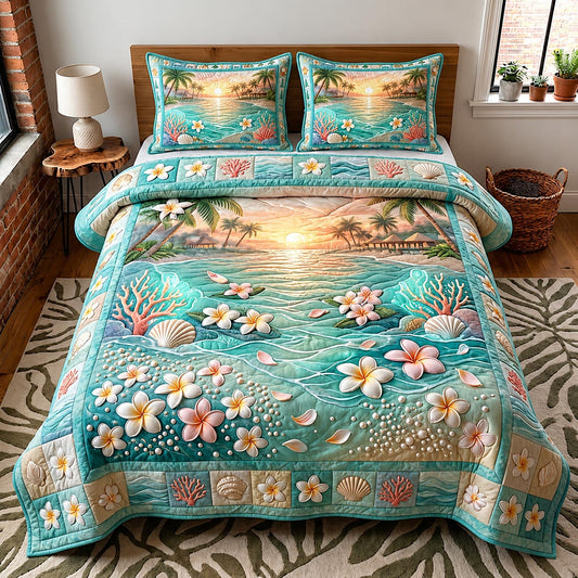 Plumeria Breeze 3-Piece Quilted Bedding Set GFTOMA11891