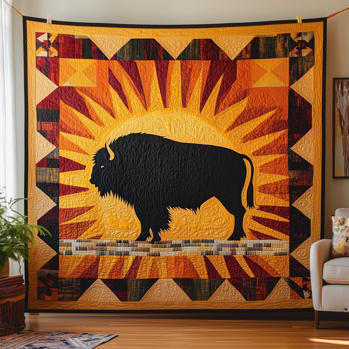 Native American Bison Quilted Blanket GFTOMA119