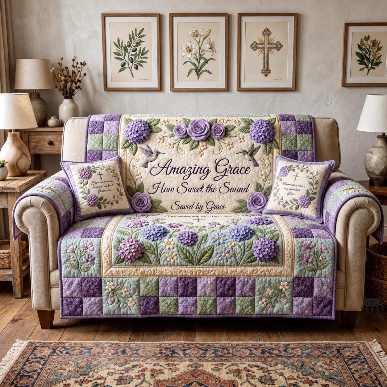 Faith Blossom Quilted Sofa Cover GFTOMA12051