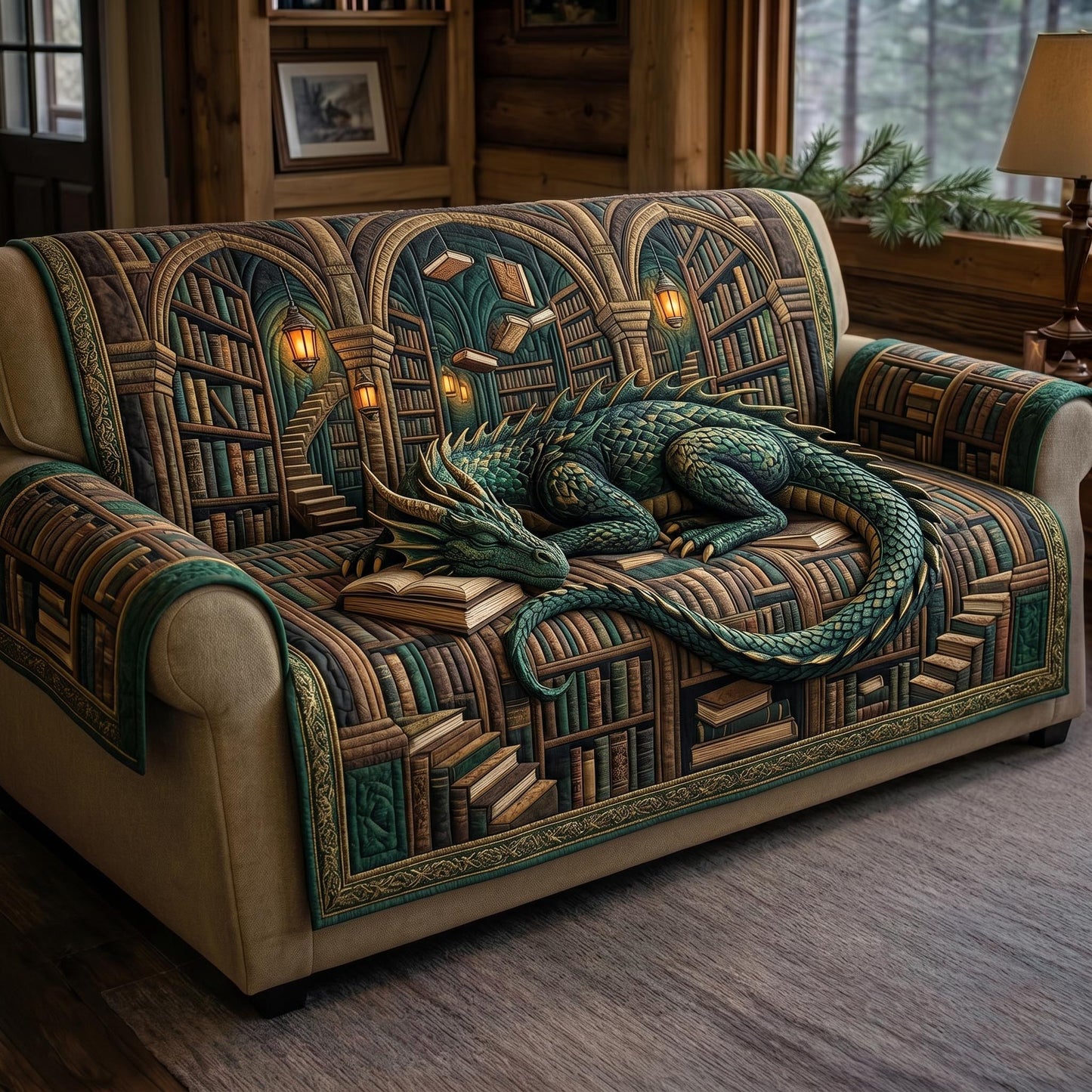 Dragon Library Quilted Sofa Cover GFTOMA12401