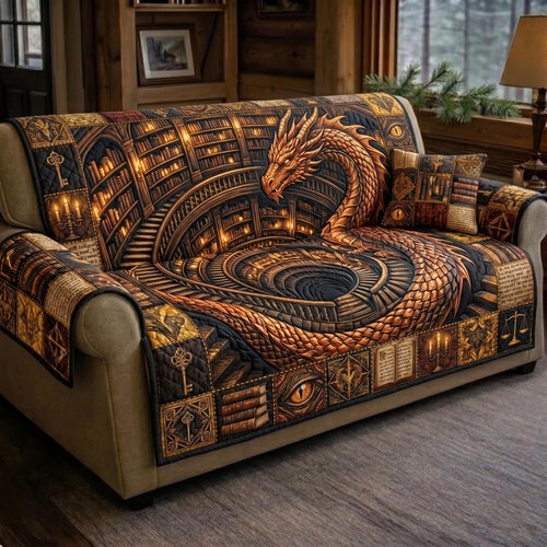 Ancient Library Quilted Sofa Cover GFTOMA12405