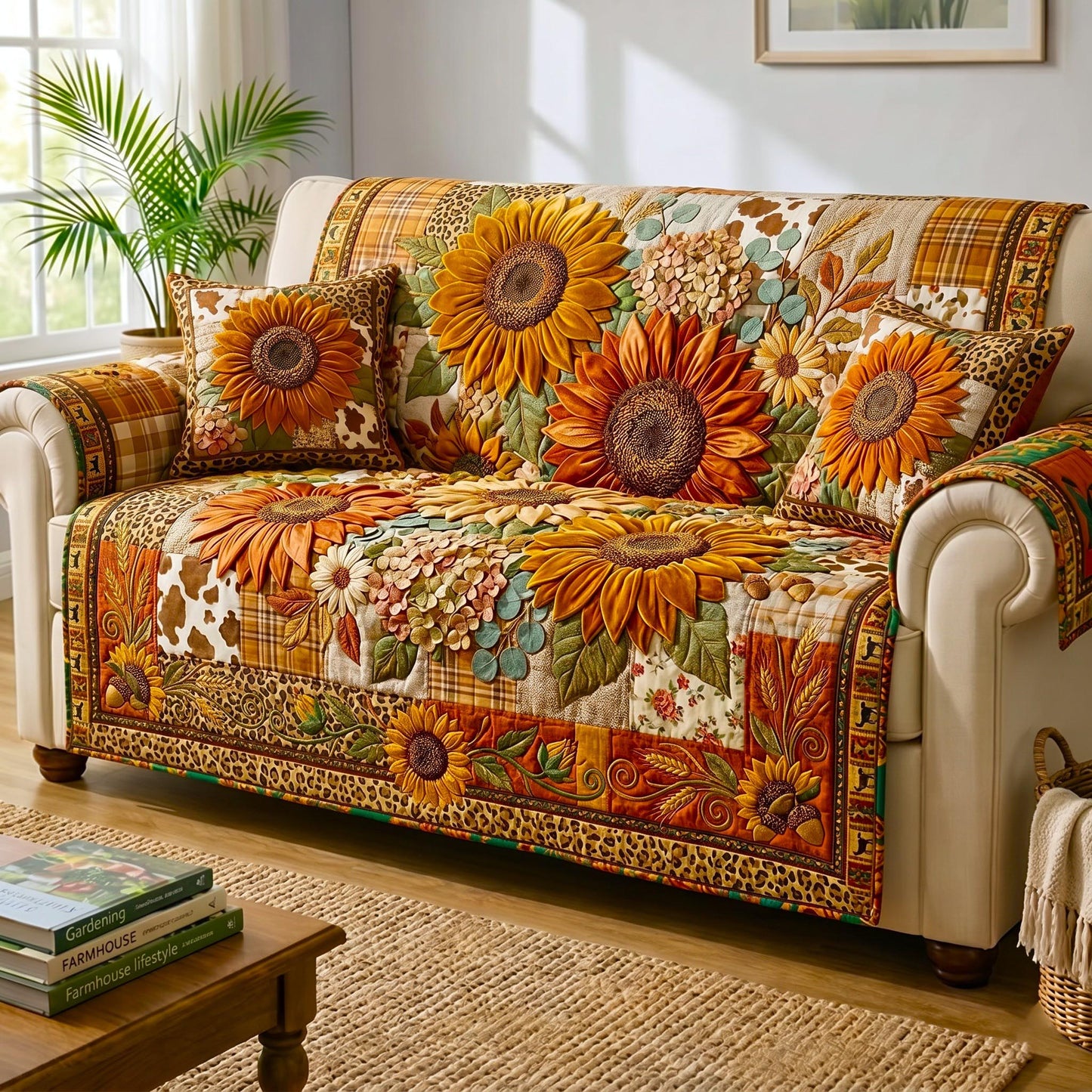 Golden Bloom Quilted Sofa Cover GFTOMA12434