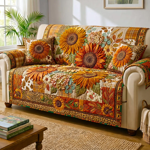 Golden Bloom Quilted Sofa Cover GFTOMA12434