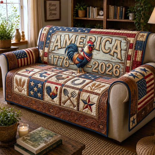 Patriot Rooster Quilted Sofa Cover GFTOMA12437
