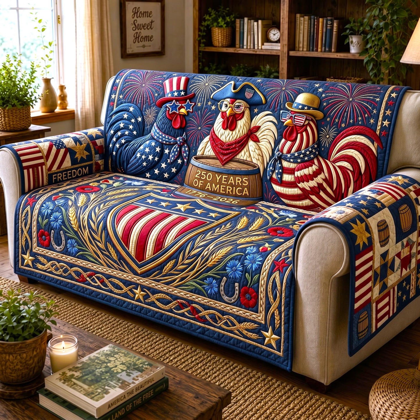 Liberty Rooster Quilted Sofa Cover GFTOMA12439