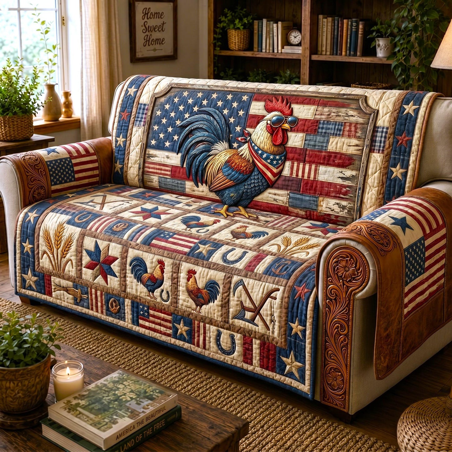 American Rooster Quilted Sofa Cover GFTOMA12440