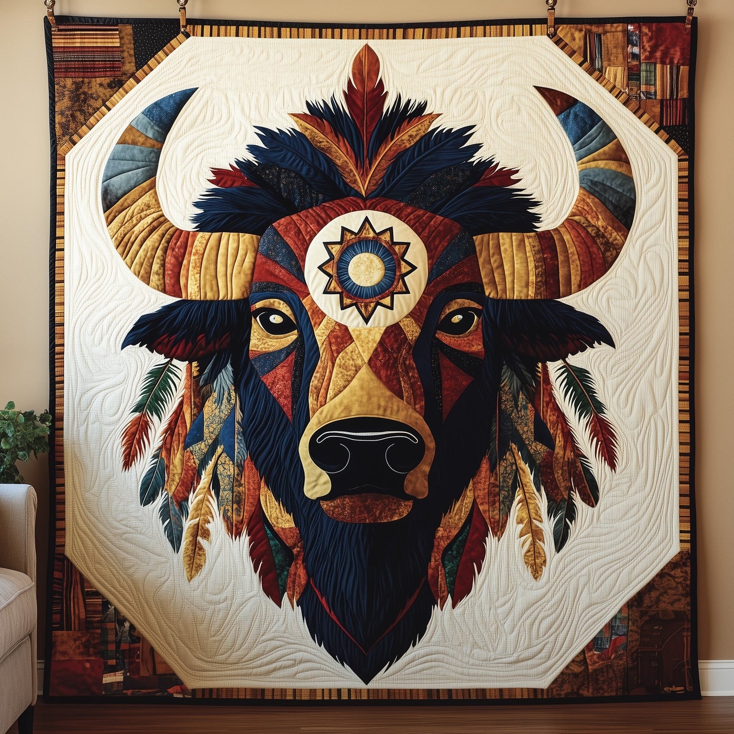 Native American Bison Quilted Blanket GFTOMA125