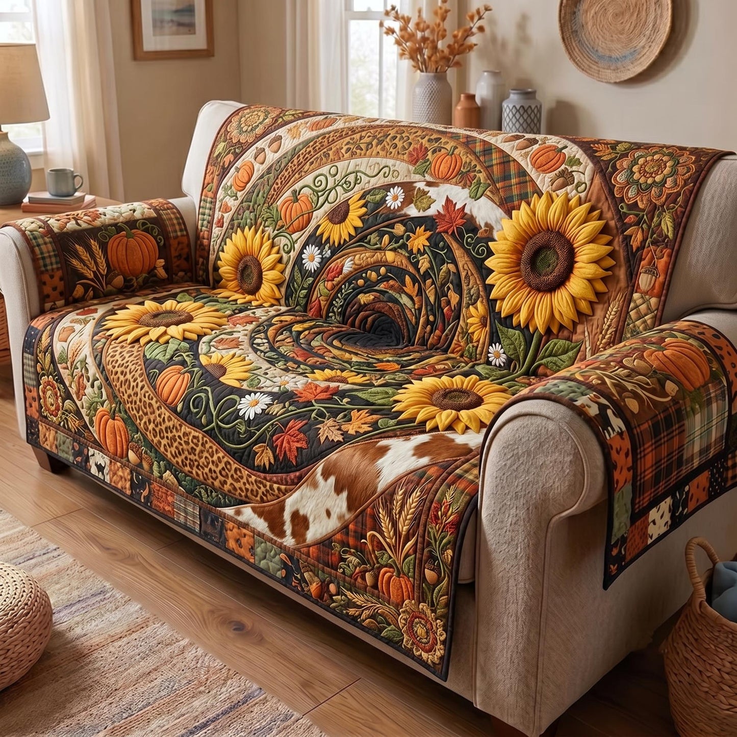 Sunflower Bliss Quilted Sofa Cover GFTOMA12601