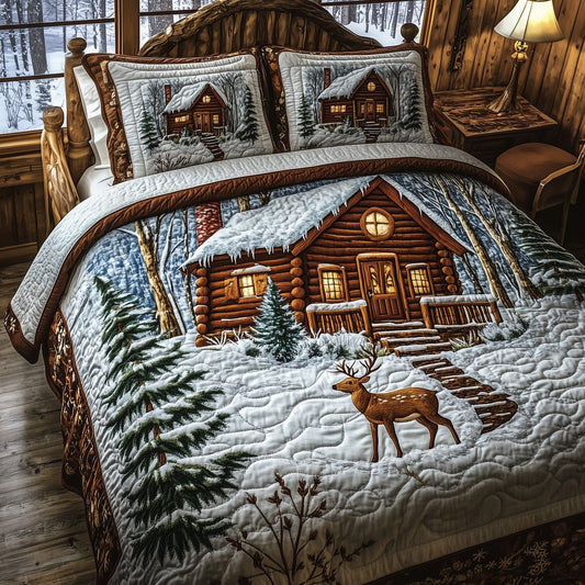 Deer and Cabin 3-Piece Quilted Bedding Set GFTOMA1269