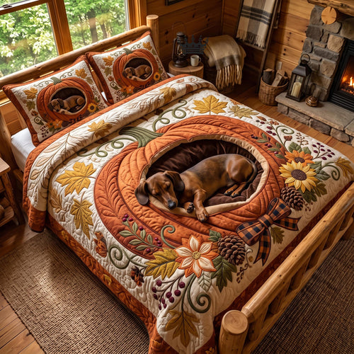 Autumn Dachshund 3-Piece Quilted Bedding Set GFTOMA12719