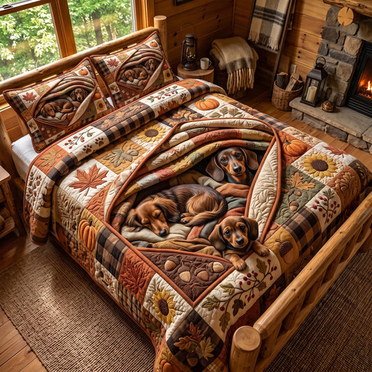Dachshund Harvest 3-Piece Quilted Bedding Set GFTOMA12721