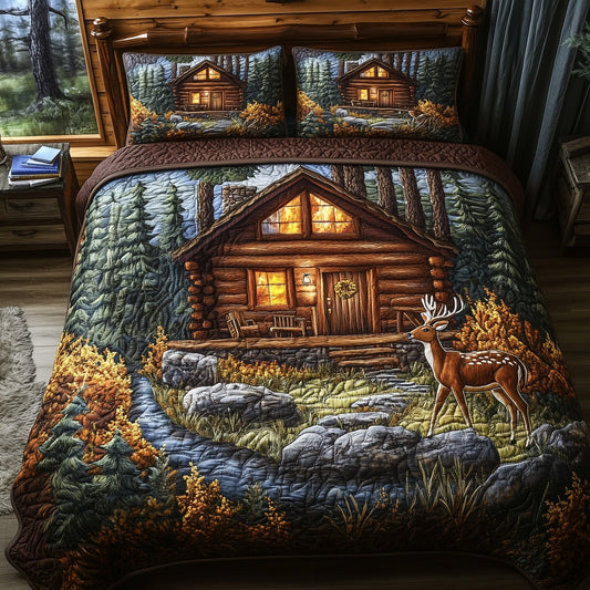 Deer and Cabin 3-Piece Quilted Bedding Set GFTOMA1273