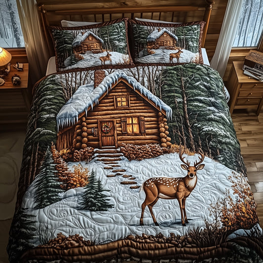 Deer and Cabin 3-Piece Quilted Bedding Set GFTOMA1274
