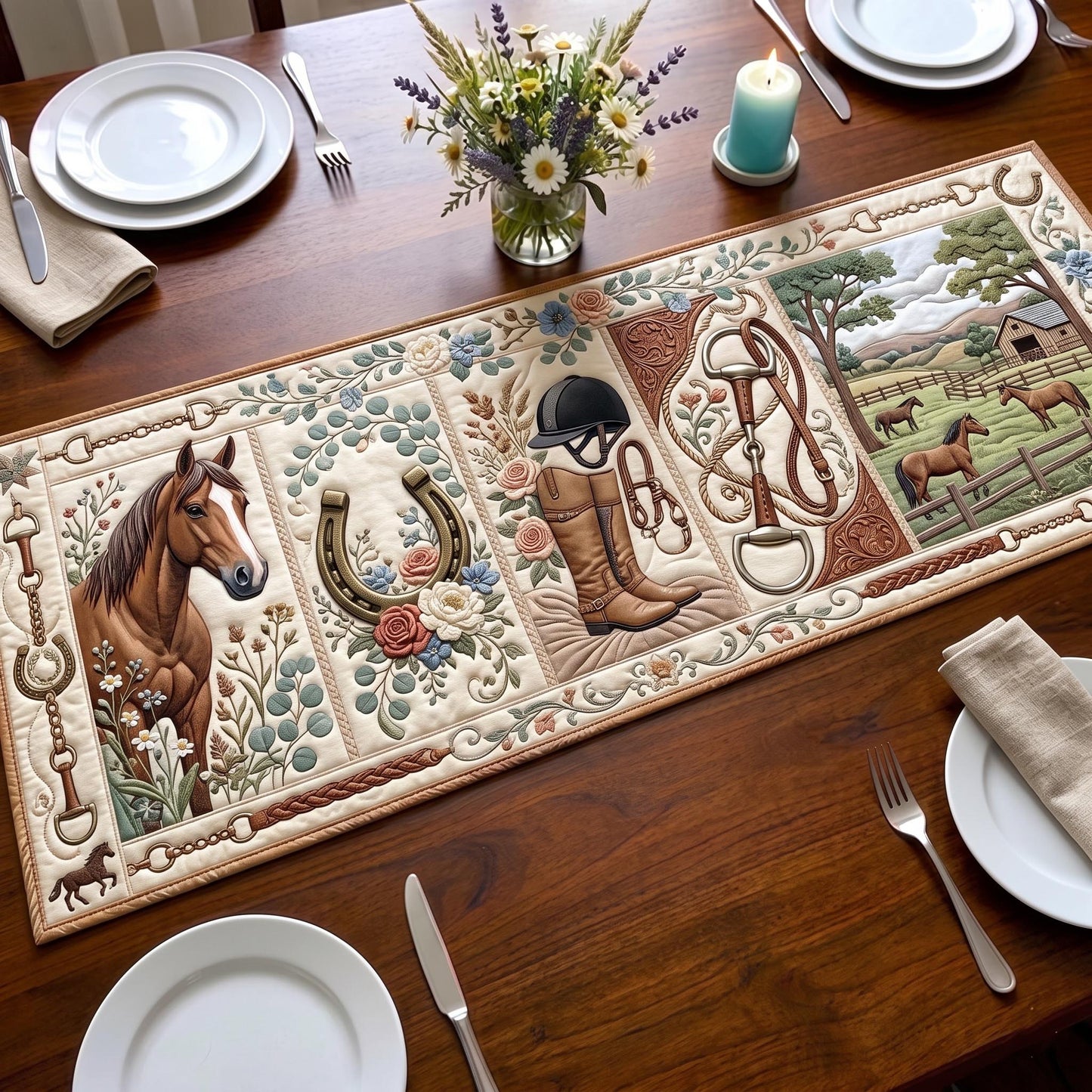 Equestrian Heritage Quilted Table Runner GFTOMA12752