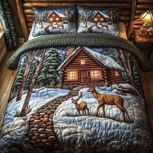 Deer and Cabin 3-Piece Quilted Bedding Set GFTOMA1276