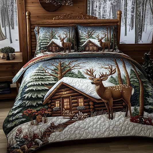 Deer and Cabin 3-Piece Quilted Bedding Set GFTOMA1277