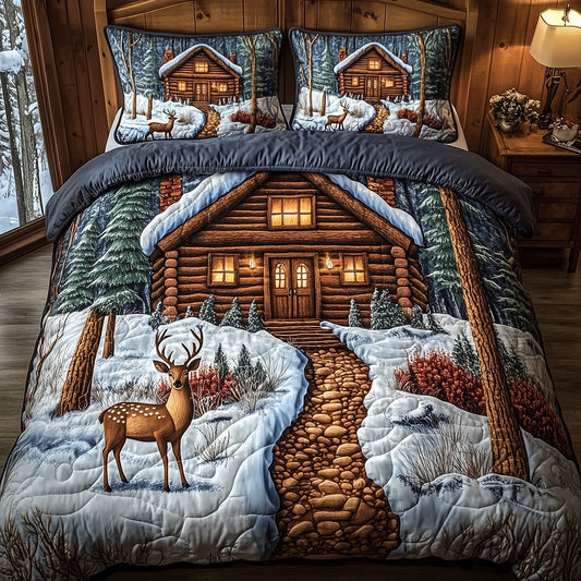 Deer and Cabin 3-Piece Quilted Bedding Set GFTOMA1278