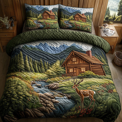 Deer and Cabin 3-Piece Quilted Bedding Set GFTOMA1279
