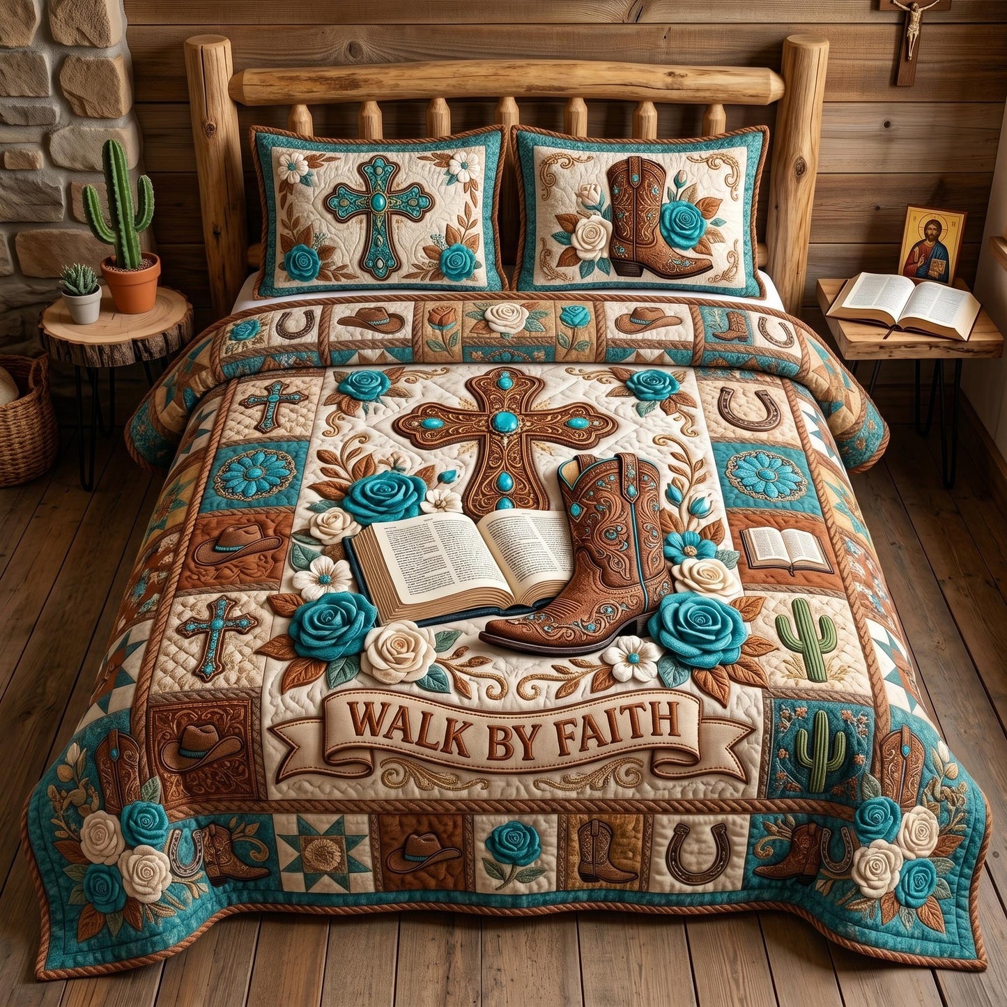 Faith Trails 3-Piece Quilted Bedding Set GFTOMA12824