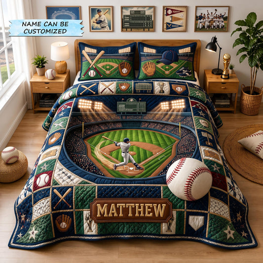 Personalized Baseball Grand Slam 3-Piece Quilted Bedding Set QTCUZ GFTOMA12951