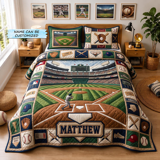 Personalized Baseball Grand Slam 3-Piece Quilted Bedding Set QTCUZ GFTOMA12952