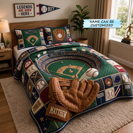 Personalized Baseball Grand Slam 3-Piece Quilted Bedding Set QTCUZ GFTOMA12954