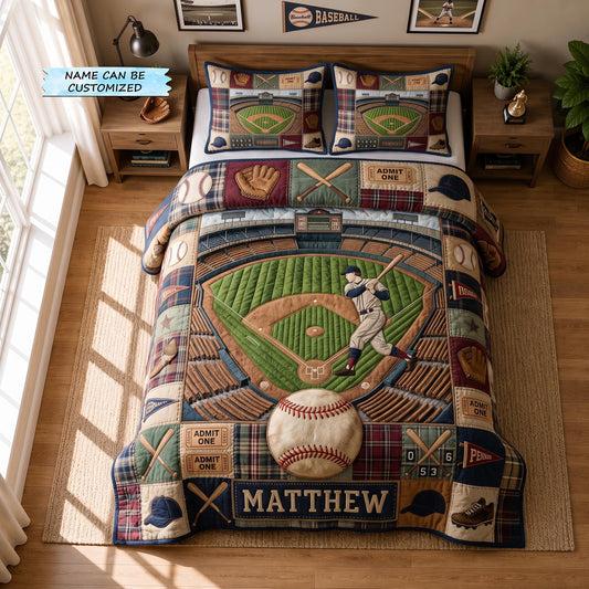 Personalized Baseball Grand Slam 3-Piece Quilted Bedding Set QTCUZ GFTOMA12956