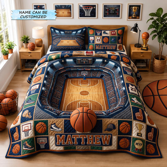 Personalized Basketball Champion 3-Piece Quilted Bedding Set QTCUZ GFTOMA13000