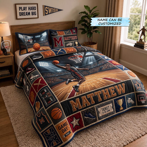 Personalized Basketball Champion 3-Piece Quilted Bedding Set QTCUZ GFTOMA13002
