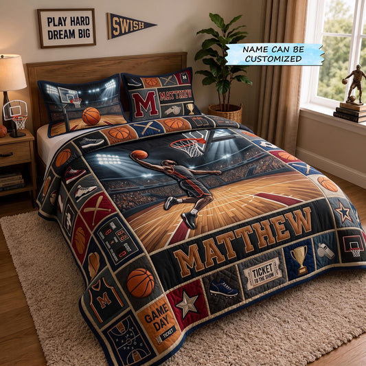 Personalized Basketball Champion 3-Piece Quilted Bedding Set QTCUZ GFTOMA13002