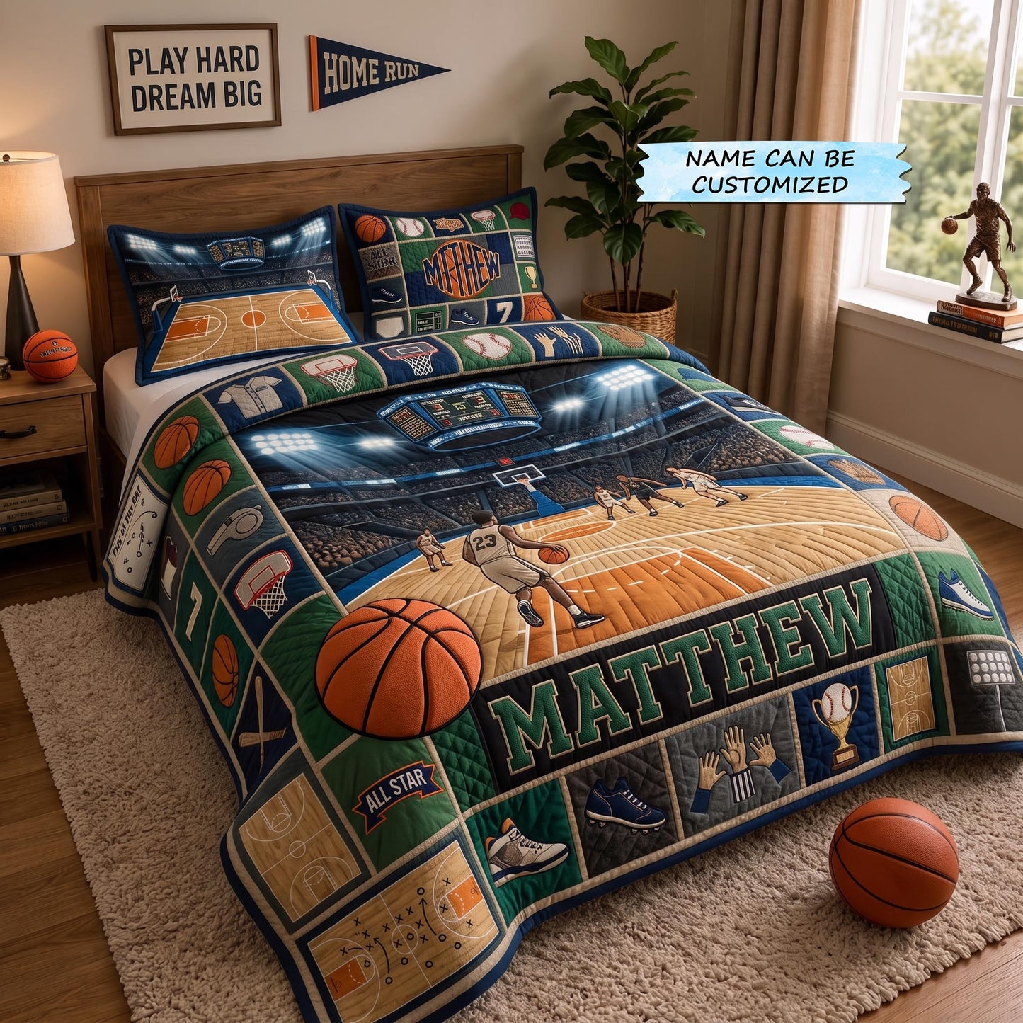 Personalized Basketball Champion 3-Piece Quilted Bedding Set QTCUZ GFTOMA13003