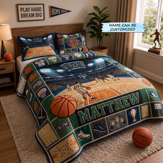 Personalized Basketball Champion 3-Piece Quilted Bedding Set QTCUZ GFTOMA13003