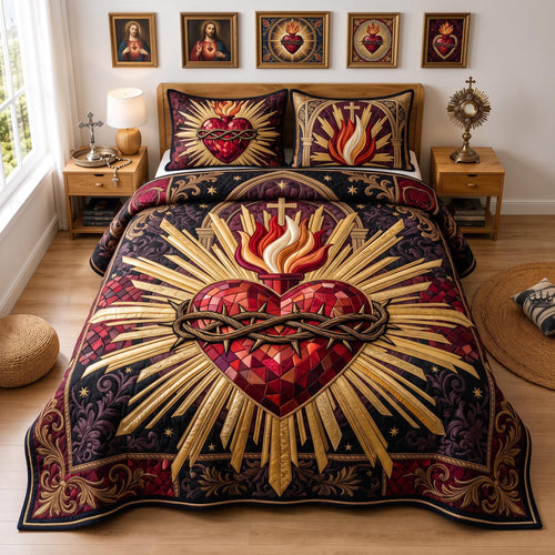 Holy Heart 3-Piece Quilted Bedding Set GFTOMA13035