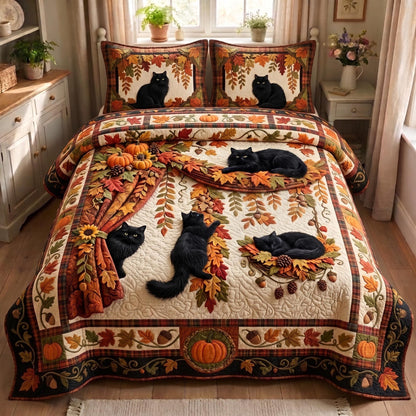Autumn Cat 3-Piece Quilted Bedding Set GFTOMA13040