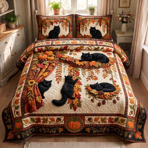Autumn Cat 3-Piece Quilted Bedding Set GFTOMA13040