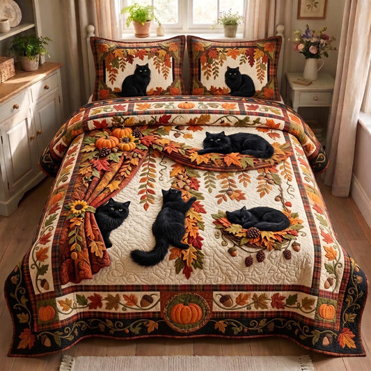 Autumn Cat 3-Piece Quilted Bedding Set GFTOMA13040