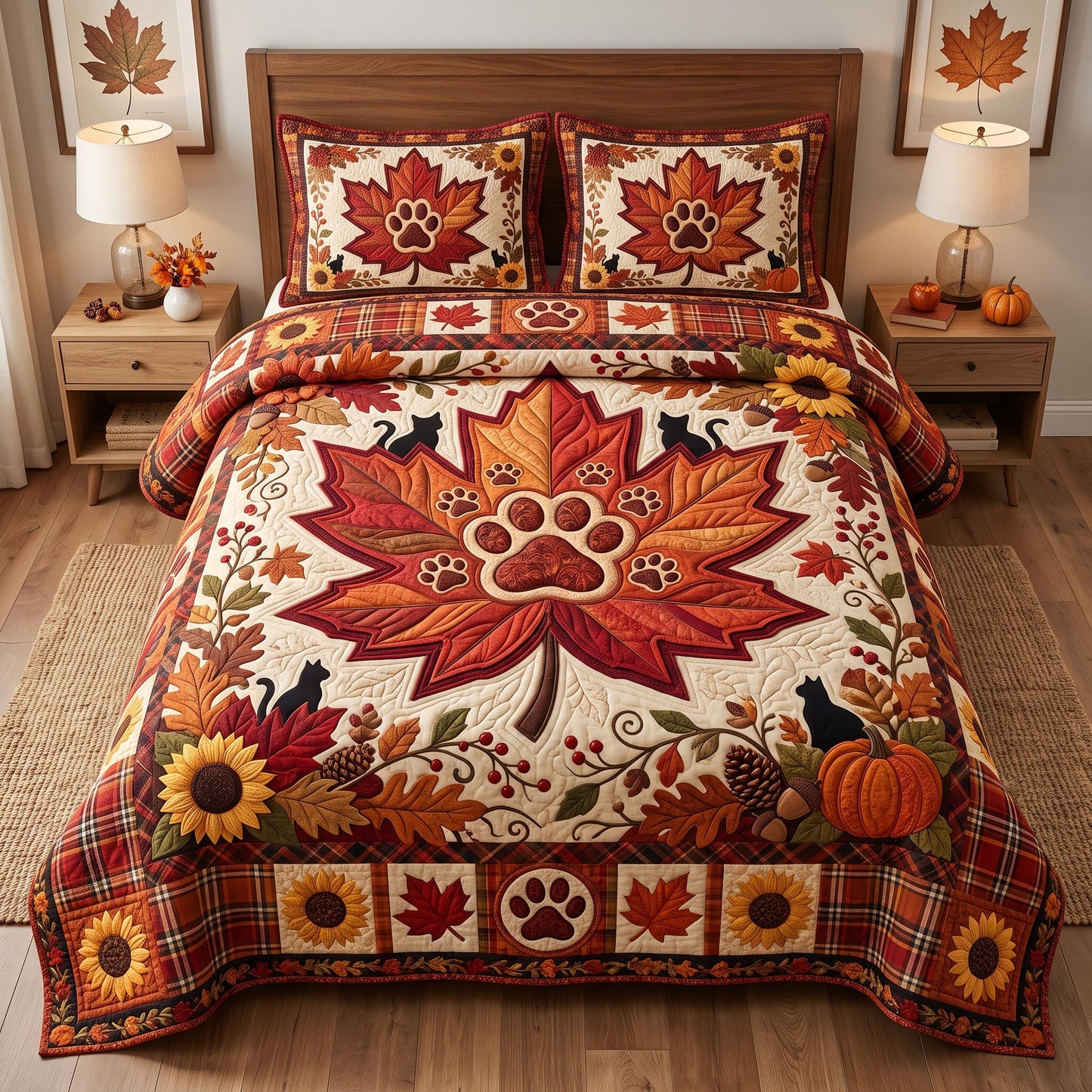 Autumn Cat 3-Piece Quilted Bedding Set GFTOMA13043