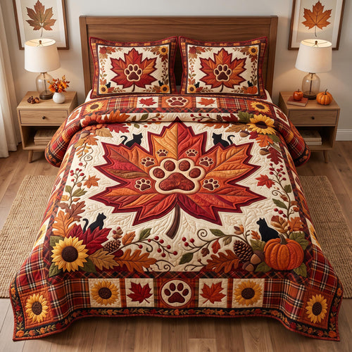 Autumn Cat 3-Piece Quilted Bedding Set GFTOMA13043