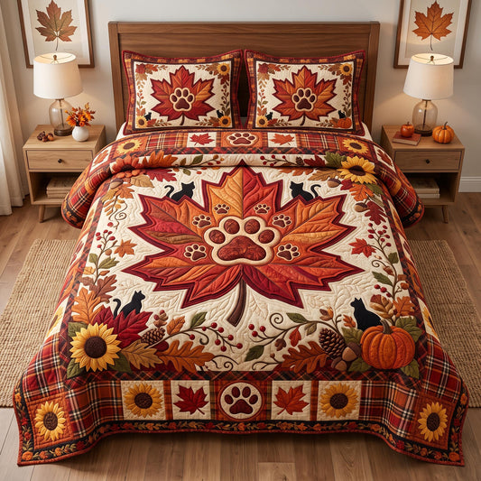 Autumn Cat 3-Piece Quilted Bedding Set GFTOMA13043
