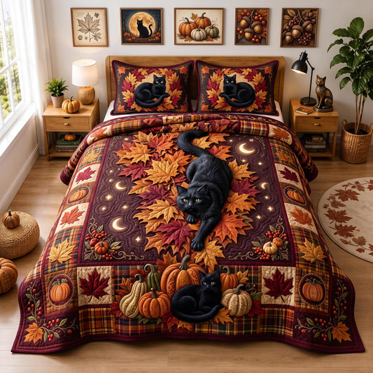 Autumn Cat 3-Piece Quilted Bedding Set GFTOMA13044