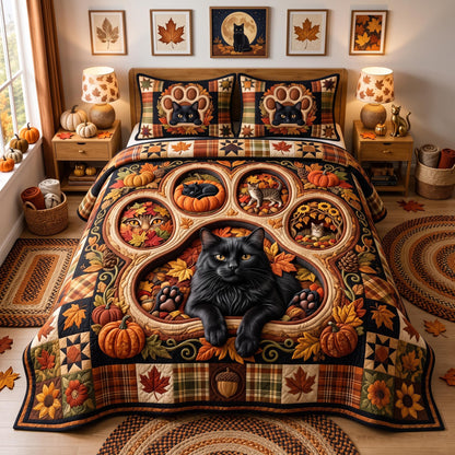 Autumn Cat 3-Piece Quilted Bedding Set GFTOMA13045