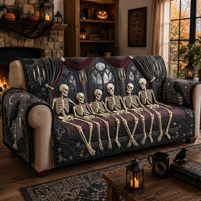 Midnight Skeleton Quilted Sofa Cover GFTOMA13087