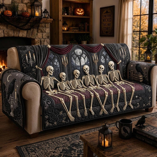 Midnight Skeleton Quilted Sofa Cover GFTOMA13087