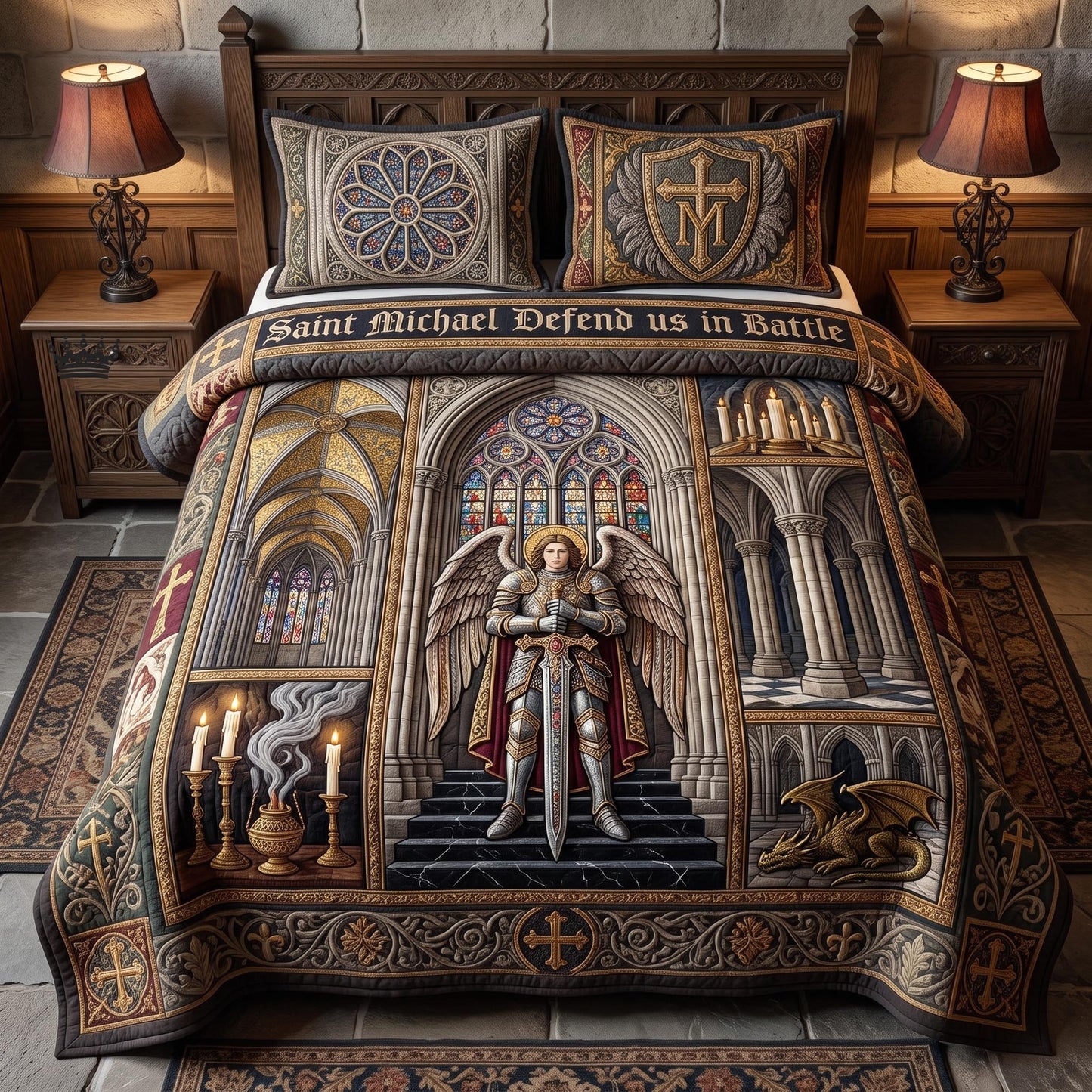 Saint Michael 3-Piece Quilted Bedding Set GFTOMA13214